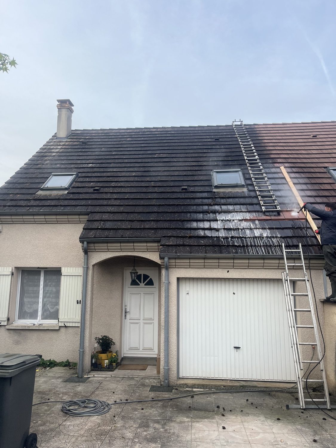 Toiture recouverte de mousses avant nettoyage